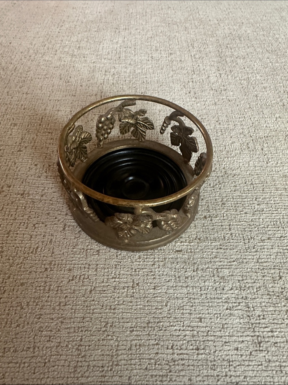 Vintage Brass Grapevine Wine Bottle Coaster & Hollywood Regency Candle Holder